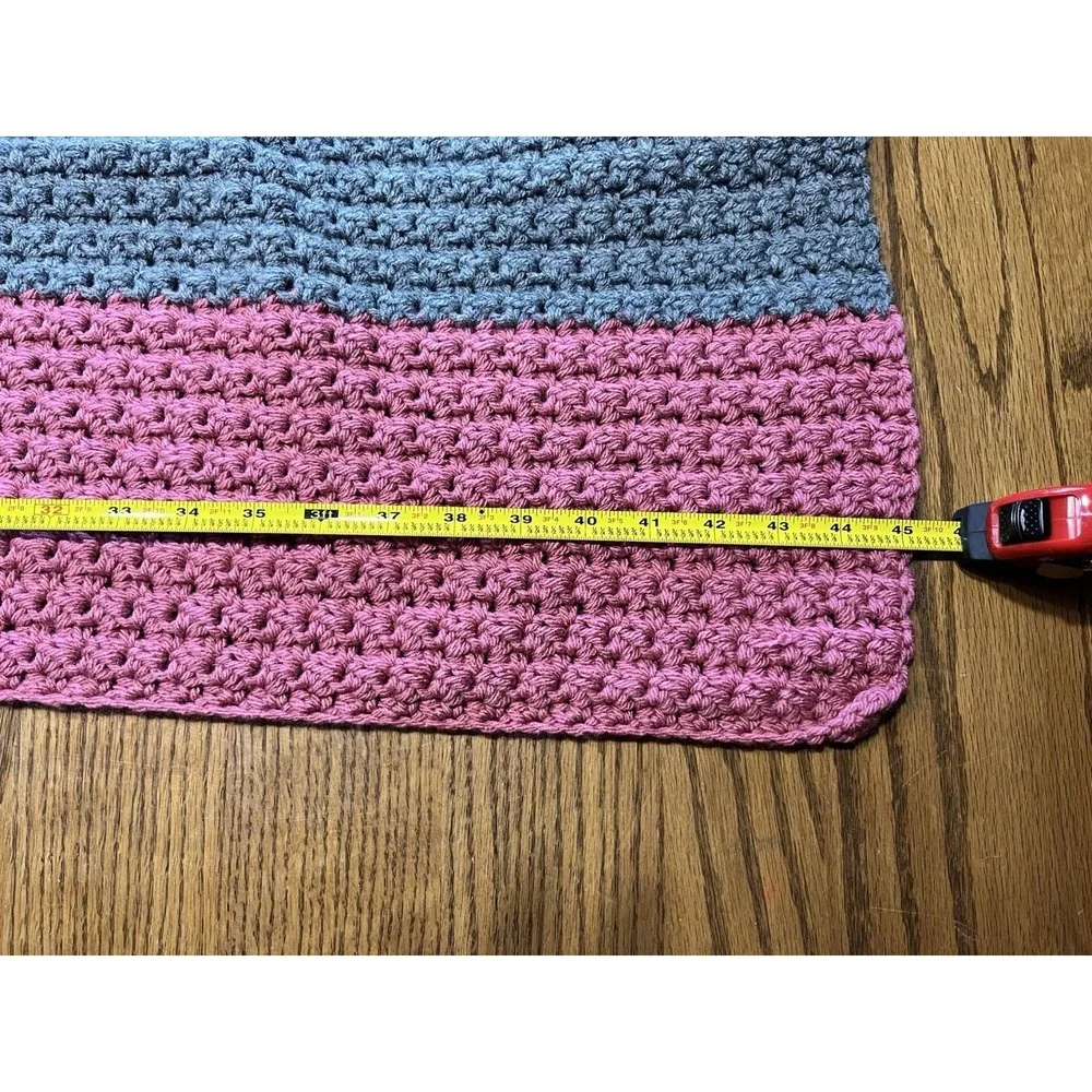Handmade Crochet Striped Afghan Blanket Pink Gray 45x40 Cozy‎ Cottagecore